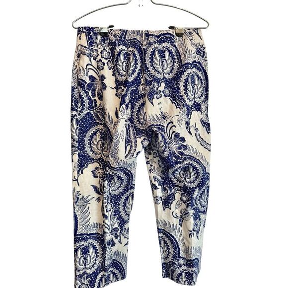 J McLaughlin Blue and White Paisley Print Linen Cotton Pants size 4 - Picture 4 of 4